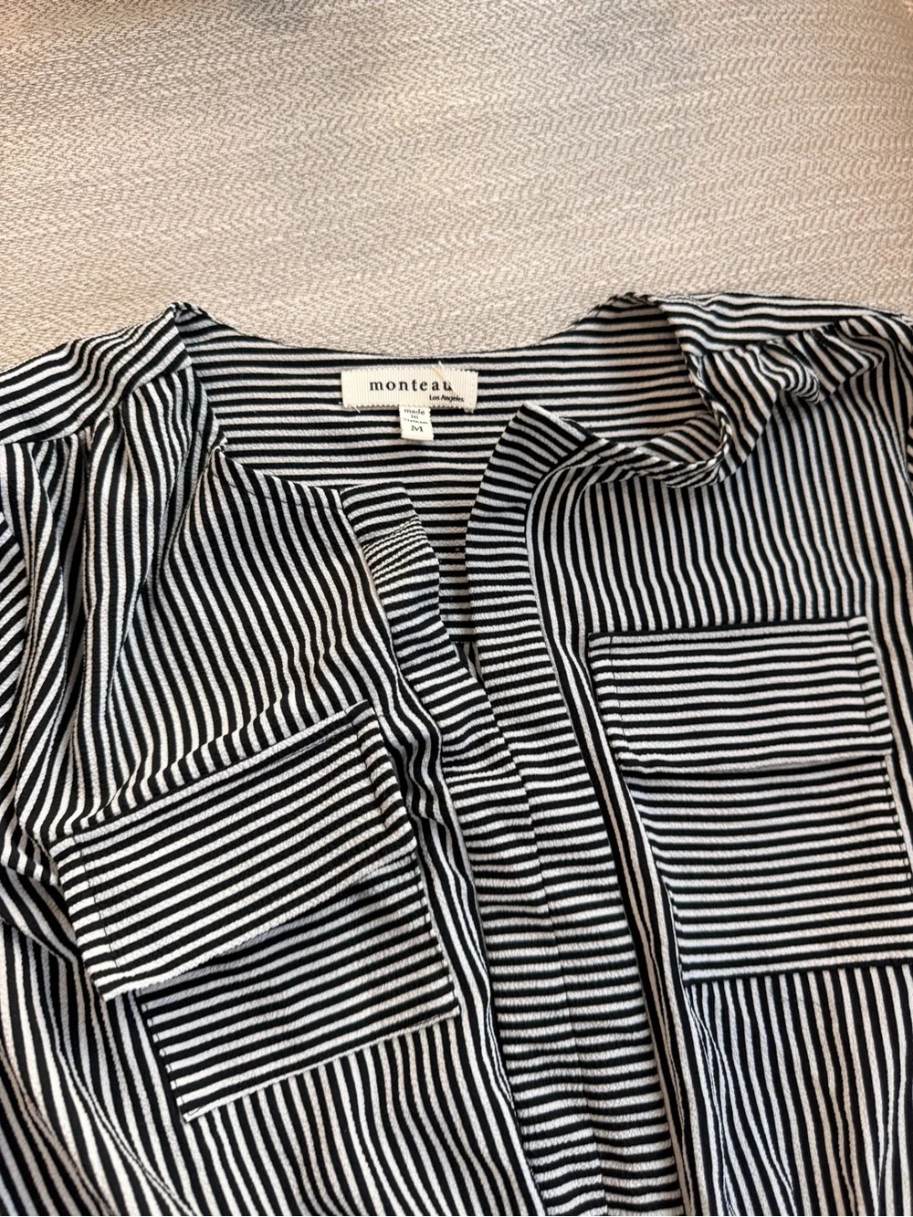 Monteau Black and White Striped Shirt Dress